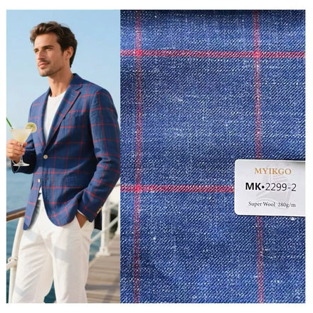 Italian 7MK Casual Style 280gsm 80% Merino Wool 15% Linen 5% Silk Worsted Wool Fabric for Casual Summer Suits