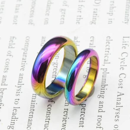 Factory Price Fashion Gemstone Rainbow Color Plating Hematite 4mm 6mm Wide Finger Rings for Men Women