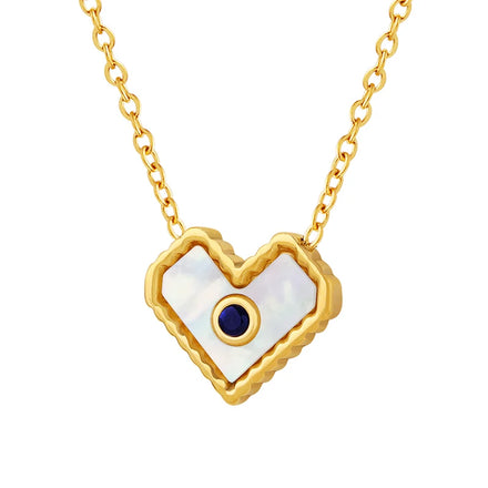 Fashion Stainless Steel Pendant Necklace with White Seashells Black Zircon Gold Plating Charm Necklaces for Weddings or Gifts