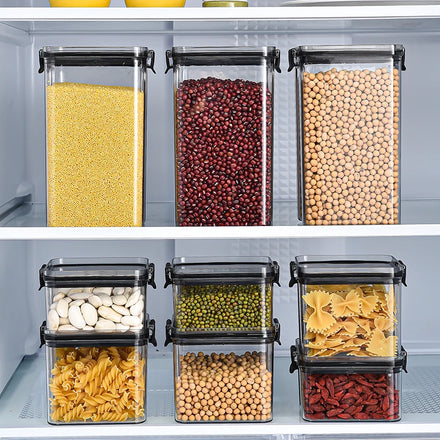 Air Tight Rectangle PET Plastic Transparent Eco-friendly Modern Folding Multifunction Crisper Dry Food Cereal Airtight Clear