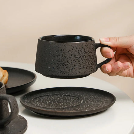 Japanese Ins Retro Ceramic Coffee Mug and Saucer Set Creative Office Cappuccino Latte Cup