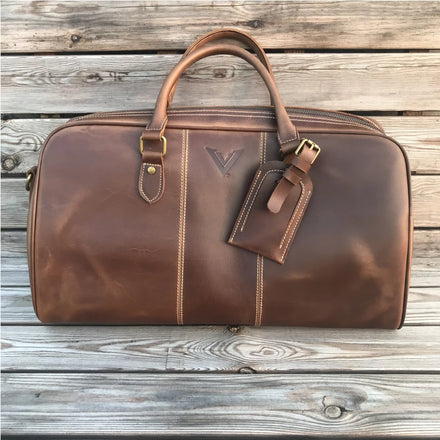 Luxury Genuine Leather Vintage Duffle Bag for Men with Zipper Closure-Travel Gym Bag