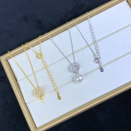 N456 8-9mm DIY Natural Freshwater Pearl Charm Pendant Necklace Chain Accessory 925 Sterling Silver Jewelry for Women