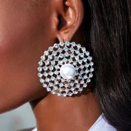 2025 New Arrival Hot Selling Rhinestone Earrings European Multi-layer Rhinestone Ring Earrings Temperament Pearl Round Earrings