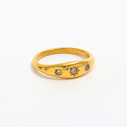 Fenny Stainless Steel Dainty Cubic Zirconia Star Burst Ring Trendy for Women 18K Gold Plated Wholesale Jewelry