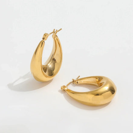 Fenny No Fade Permanent Versatile Oval Hollow Hoop Earring Trendy for Women Wholesale Stainless Steel Ladies Jewelry
