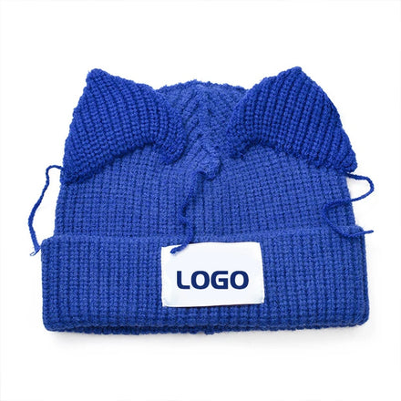 Personalized Design Cute Cat Ear Rib Hat Winter Knit Cable Beanie for Women