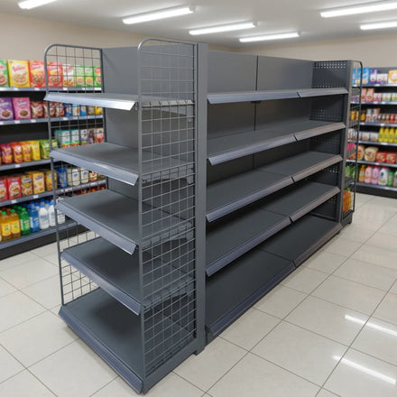 Heavy Duty Steel Supermarket Storage Rack Epoxy Powder Coating Freestanding Single-Sided Solid Shelf Convenience Store Grocery