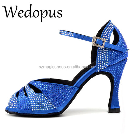 Wedopus Latin Dance Shoes Woman Crystals Royal Blue