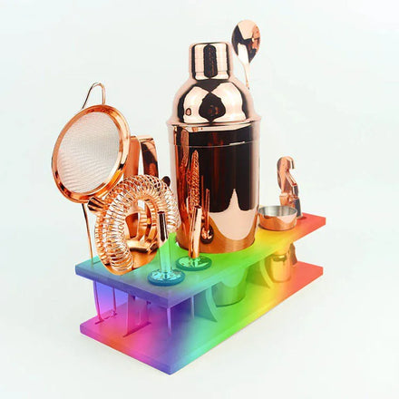 Factory Premium 11 Piece Stainless Steel Bar Tools Copper Plated Bartender Kit Cocktail Shaker Set Luxury Cocktail Set Rose Gold