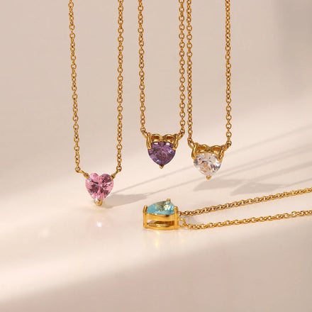 Luxury Fine 18k Gold Filled Stainless Jewelry Claw Inlay Heart Shape Cubic Zircon Charm Necklace for Women