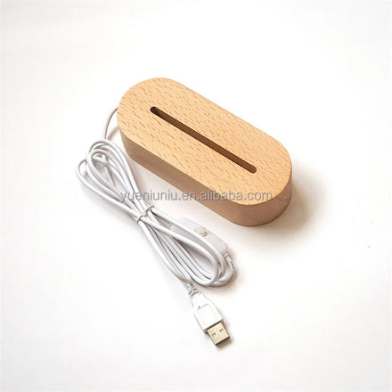 Acrylic Led Lamp Hot Selling Beech Rubber Wood Walnut Rectangular Round 3d for Home LED Light Electric 50 15 Wooden Light Modern