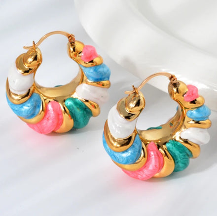 Coloured Gold Plated Glaze Geometric Exaggerated Hoop Earrings