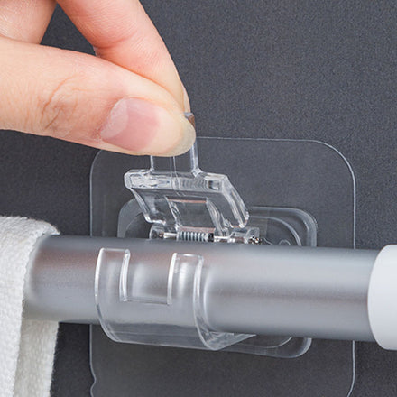 2pcs Nail-Free Curtain Rod Holder Clamp Hooks Rod Bracket Holders Adhesive Wall Curtain Fixed Clip Hanging Rack Hook