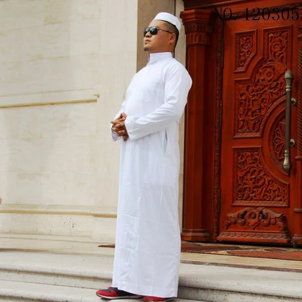 Middle East New Design Long Sleeves Stand Collar Long Sleeve Pure Color Stand Collar Muslim Robe Men/Arab Men Thobe