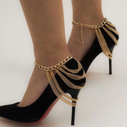 New 1pc Simple Fashion Multilayer High Heel Shoe Chain 18K Gold Plated Anklet Bracelet Beach Jewelry Gift for Women and Girls