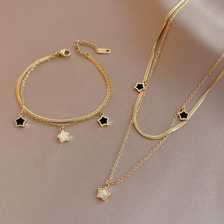 Mirror Polished Stainless Steel Clavicle Chain Necklace Double Layer Star Shell Jewelry Findings & Components
