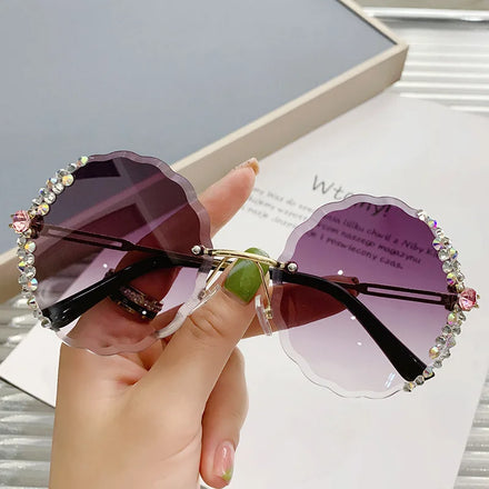 Diamond Rhinestones Luxury Rimless Sunglasses Women Custom Customize Shades