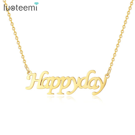 SP-LAM Charm Pendant Happy Letters Stainless Steel Jewelry Chain Dainty Simple Letter Necklace