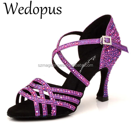 Wedopus Purple Ballroom Dance Shoes Women Crystals 9CM