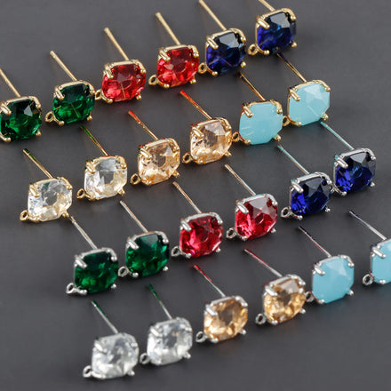 MA12 10pcs/lot Jewelry Accessories Pass REACH Nickel Free 18k Gold Rhodium Plated Copper Glass Ear Stud Jewelry Making Bag
