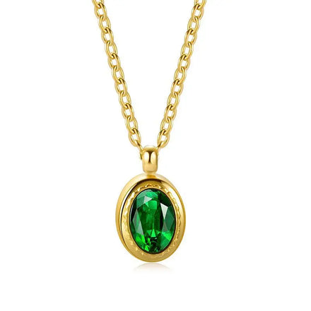 New High Sense 18K Gold Plated Luxury Round Pendant Zircon Stainless Steel Choker Necklace for Women