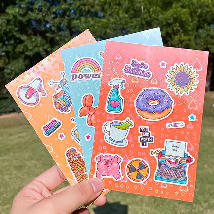 A6 Custom Cartoon Vinyl Planner Sticker Sheets Kiss Cut Printing for Candle Craft Photo Frame Use