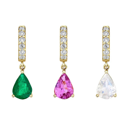 New Water Drop Gems Pendant Earrings Huggie Fashion Luxury Jewelry Geometric Zircon Brass Plated 18k Gold Women Hoop Earrings
