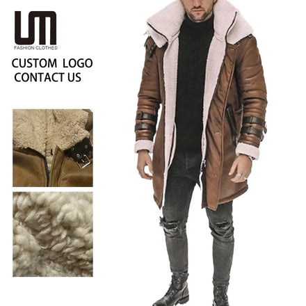 OEM ODM Service Wholesale Winter Men Clothes Fashion Thick Warm Fur Fleece Overcoat Trench Coat Casual Plus Size Jacket