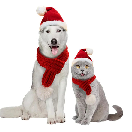 Cat Dog Christmas Dressing Set Dog Clothes Pet Hat Detachable Scarf Pet Christmas Scarf Hat