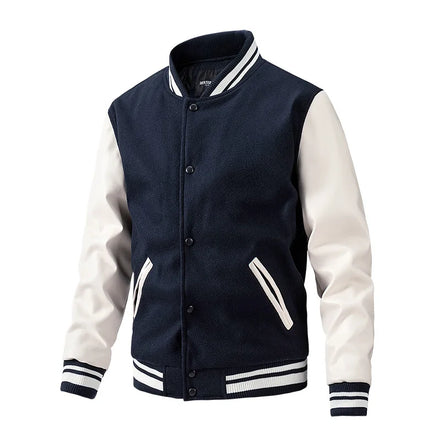 Hot Sale Men Spring and Autumn New Baseball Uniform Stand Collar Jacket Stitching Cotton Oversize Jacket Woollen Jacket