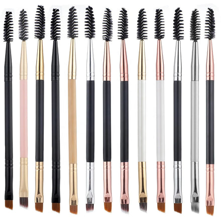 Custom Logo Single Eye Makeup Pencil Thin Angle Brush for Eyebrows Double End Eyebrow Brush with Wood Handle