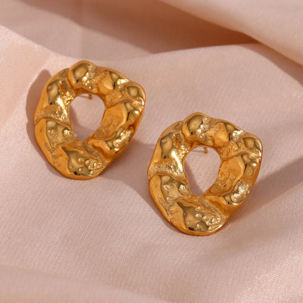 Dreamshow Irregular Hammered Texture 18K Gold Plated Stud Earrings for Women Tarnish Free Stainless Steel Earring