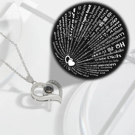 925 Sterling Projection Couple Necklace Heart 100 Languages I Love You Fine Jewelry Necklace Choker Fashion Necklaces for Women