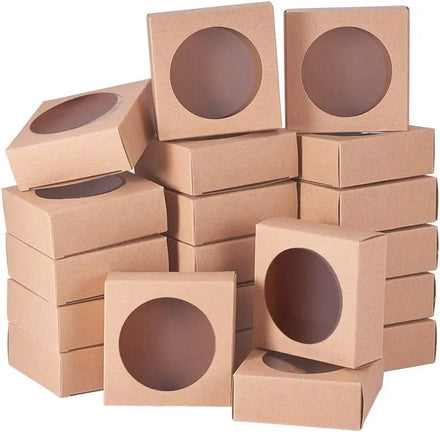 Custom Small Gift Light Brown Boxes for Cookies Candy Unique Jewelry Kraft Paper Box Packaging Gift Box with Clear PVC Window
