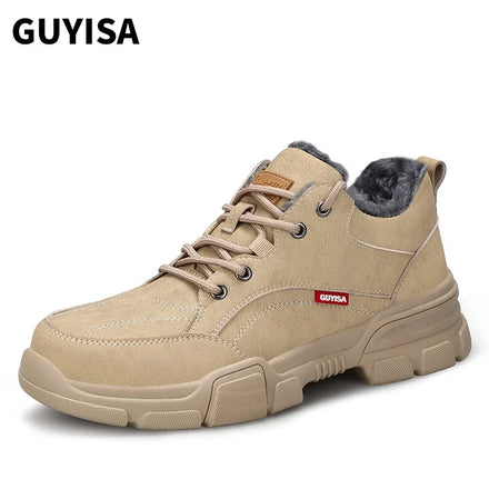 GUYISA Brand Winter Fashion Work Shoes Waterproof Non-slip Steel Toe Warm Men Safety Shoes