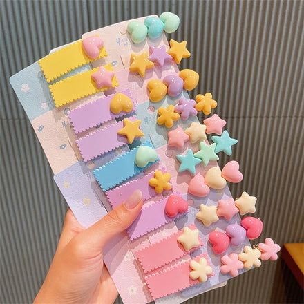 2pcs Korean Baby Girls Cute Little Colorful Star Children Simple Side Small Flower Heart Flower Hair Clip