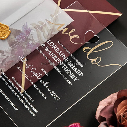 Custom Clear Printed Acrylic Wedding Invitation Card with Laser Engraved LOGO Design for Decorations