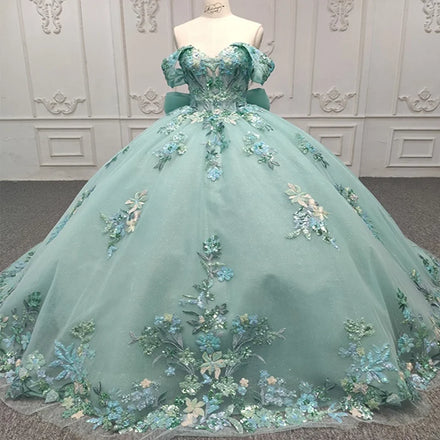 Jancember DY9916 Glitter Lace 2022 Off Shoulder Ball Gown Party Evening Dress for Women
