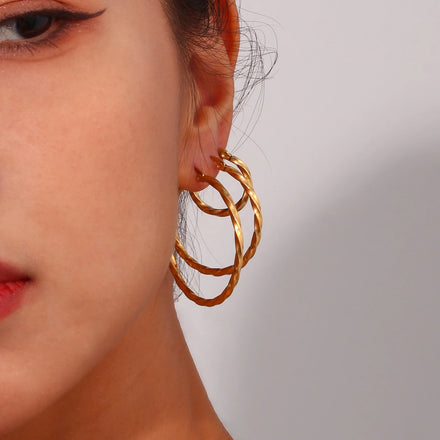Dreamshow 18K Gold Plated Twisted Hoop Earrings Tarnish Free Stainless Steel Statement Earrings