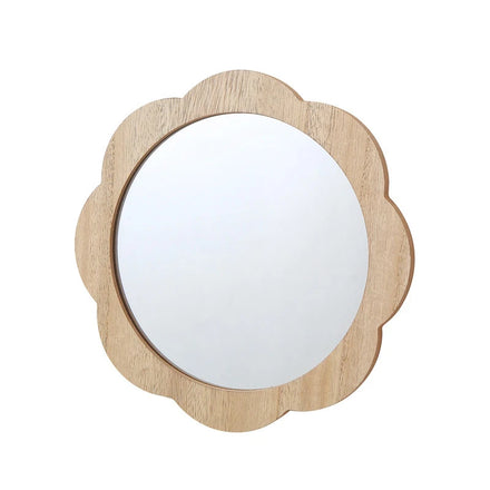 Contemporary Natural Wooden Flower Shape Wall Hanging Mirror Decorative Circle Mirror for Bathroom Vanity Home Decor Handcrafted