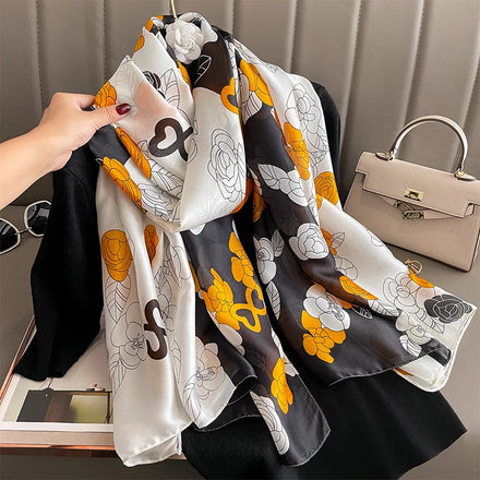 Wholesale 2025 Fashion Women Scarf Flower Printed Polyester Scarves Summer Beach Shawls and Wraps Bandana Foulard Stole