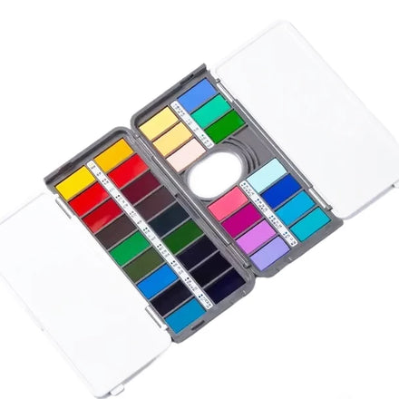 Superior 32-Color Mini Portable Foldable Watercolor Pan Set FCP2020-32 for Paper Canvas Glass Painting with 2 Page Palettes