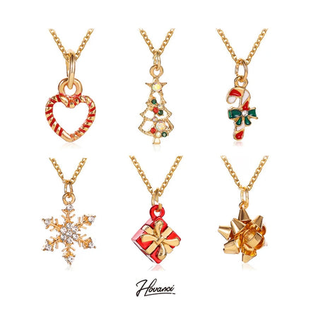 HOVANCI Merry Christmas Snowflake Pendant Necklace Jewelry Crutch Christmas Tree Oil Drip Design Shape Pendant Necklace