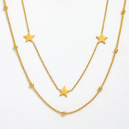 Fenny Non Tarnish Fashion Elegant Double-layer Pentastar Necklace Statement for Sweater Chain Stainless Steel Jewelry Wholesale