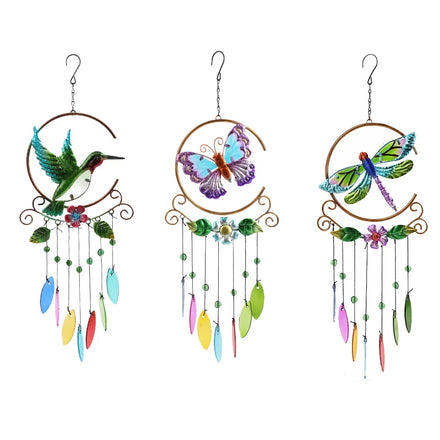 New Arrivals Exquisite Hummingbird Metal Wind Chimes 7 Colors Glass Piece Pendant Creative Unique Iron Craft Hanging Decoration