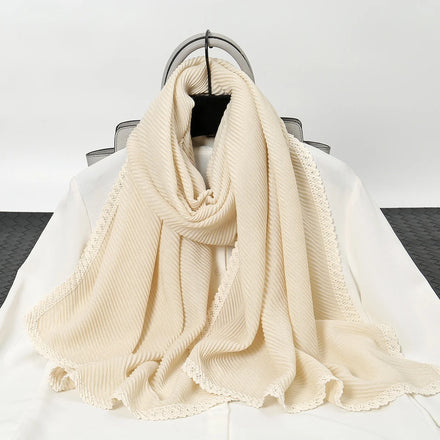 New Women Fashion Pleated Crinkle Lace for Pressing Hijab Scarf Solid Color Shawls Wraps Muffler Islam Muslim