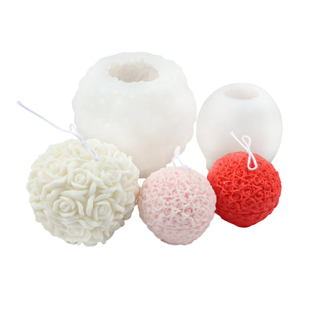Easy Release 3D Rose Flowers Silicone Mould Valentine's Day Resin Casting Mold for Candle Soap Making Rose Ball Candle Mold