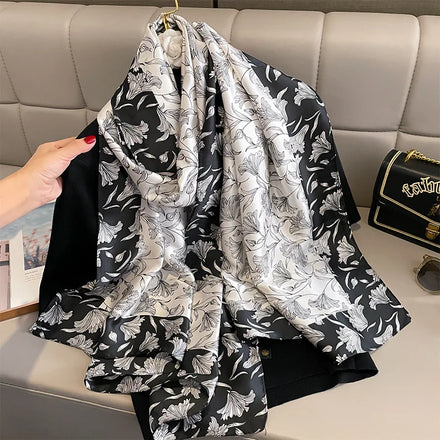 Hot Selling Long Large Fashion Women Soft Silk Printed Shawl Head Hijab 180*90cm Luxury Designer Flower Printed Soie Silk Scarf