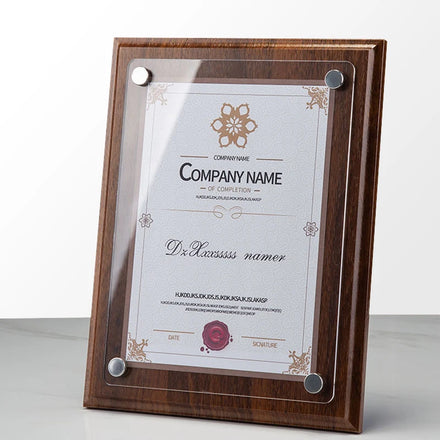 Creative Customized Logo Wooden Glass Photo Frame with Shatterproof Design for Certificate/Diploma Tabletop Display
